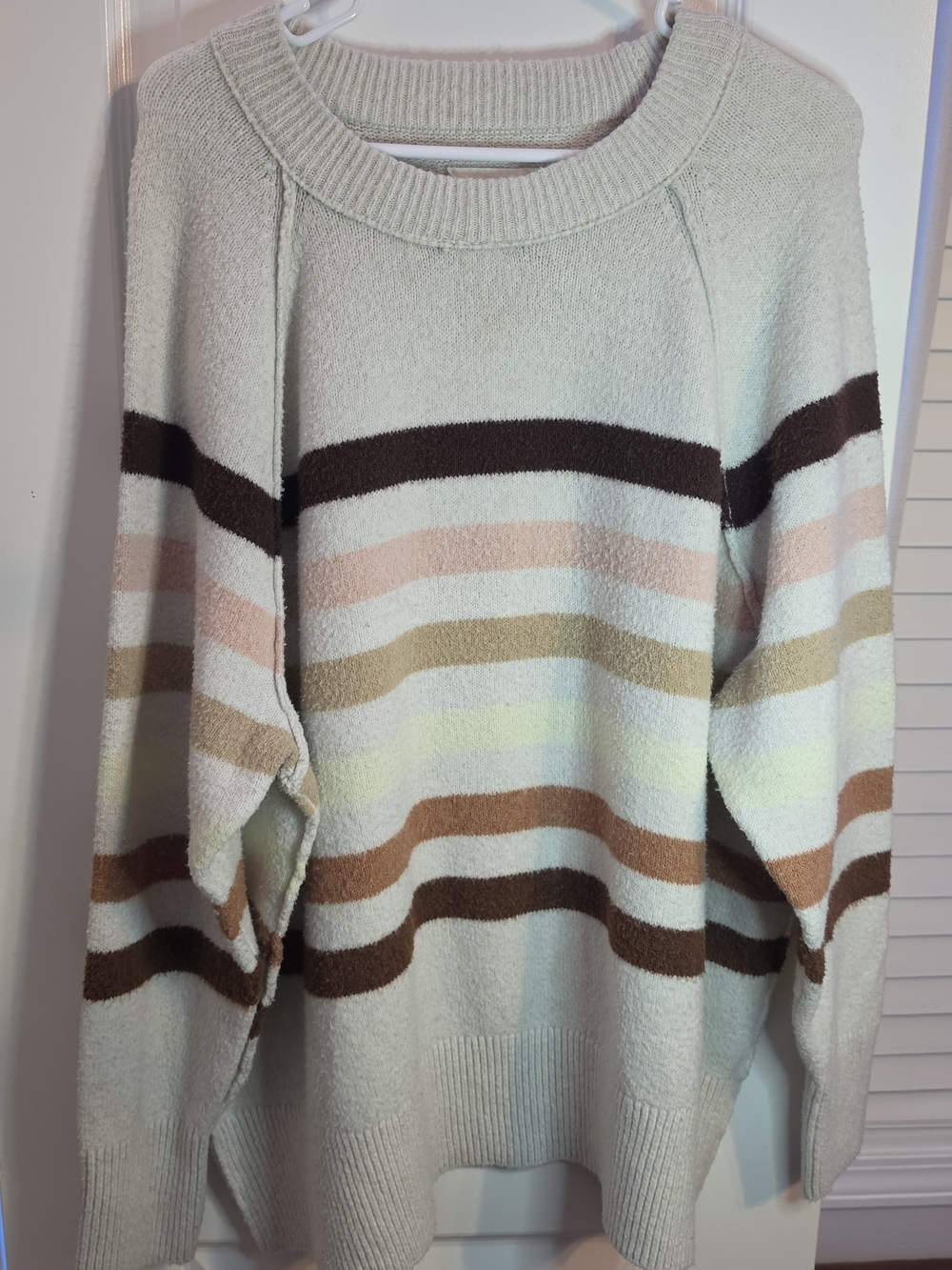 aerie Cream Crewneck Sweater with Brown, Tan, Peach & Yellow Stripes